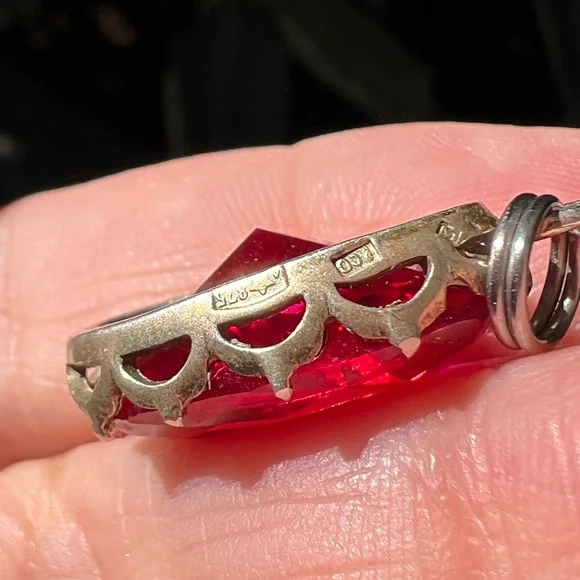 VINTAGE RUBY RED PASTE USSR SOVIET RUSSIAN PENDANT 875 STERLING SILVER STAMPED